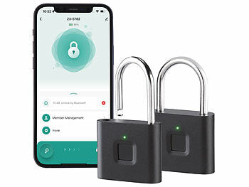 Fingerabdruckschloss: VisorTech 2er-Set Fingerabdruck-Vorhängeschlösser, Bluetooth, App, Akku, IPX8 erhältlich auf eMall