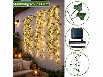Lunartec LED-Solar-Efeu-Lichterkette mit 120 LEDs, 8 Modi, 12 Meter, IP44 erhältlich auf eMall