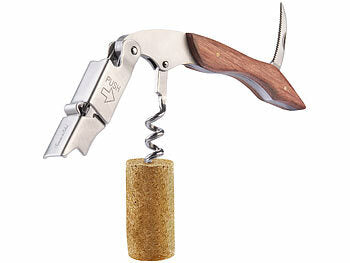 Sommeliermesser: Rosenstein & Söhne Edelstahl-Kellnermesser und -Korkenzieher mit Rosenholz-Griff erhältlich auf eMall