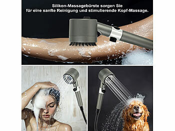 BadeStern Duschkopf: Hochdruck-Massage-Handbrause mit Silikon-Massagebürste, 4 Modi, Filter (Duschkopf Handbrause)
