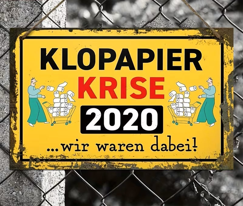 2D-Flaches Vintage Holzschild „Klopapier Krise“ – Humorvolle Toiletten- & Bar-Deko im Retro-Stil