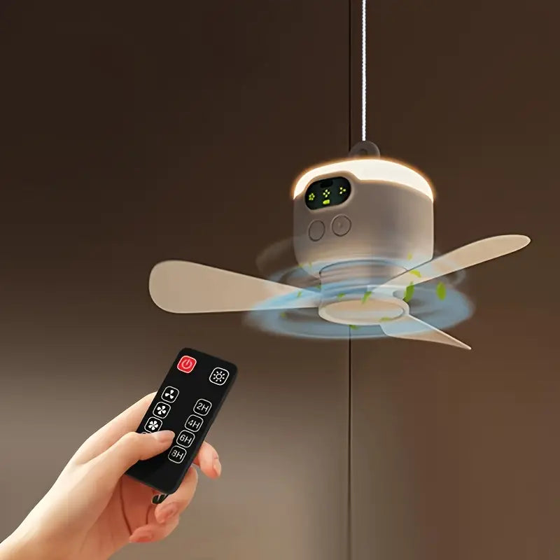 Tragbarer USB-Wiederaufladbarer Deckenventilator mit LED-Licht, 8000mAh Akku