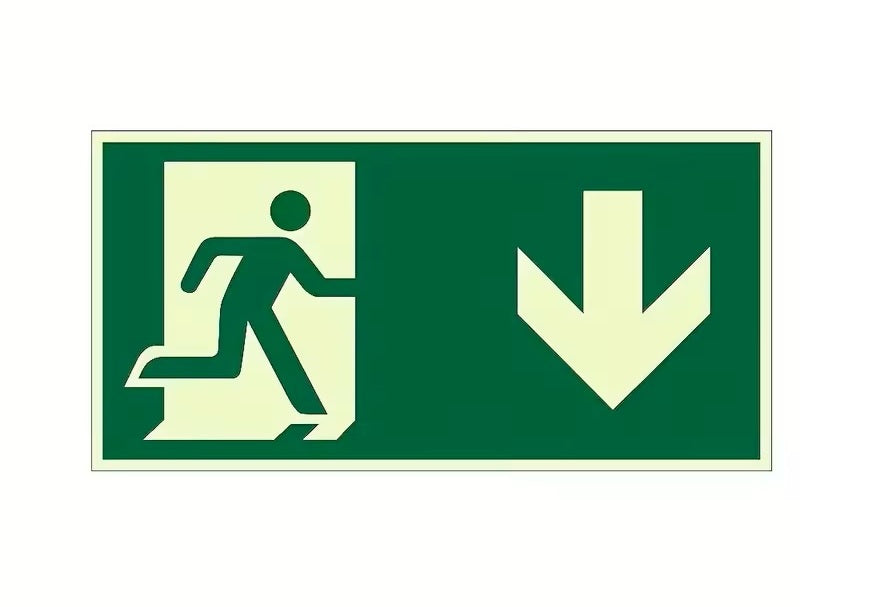 Notausgangsschild mit selbstleuchtendem grünem Rand grösse 30 cm x 15 cm