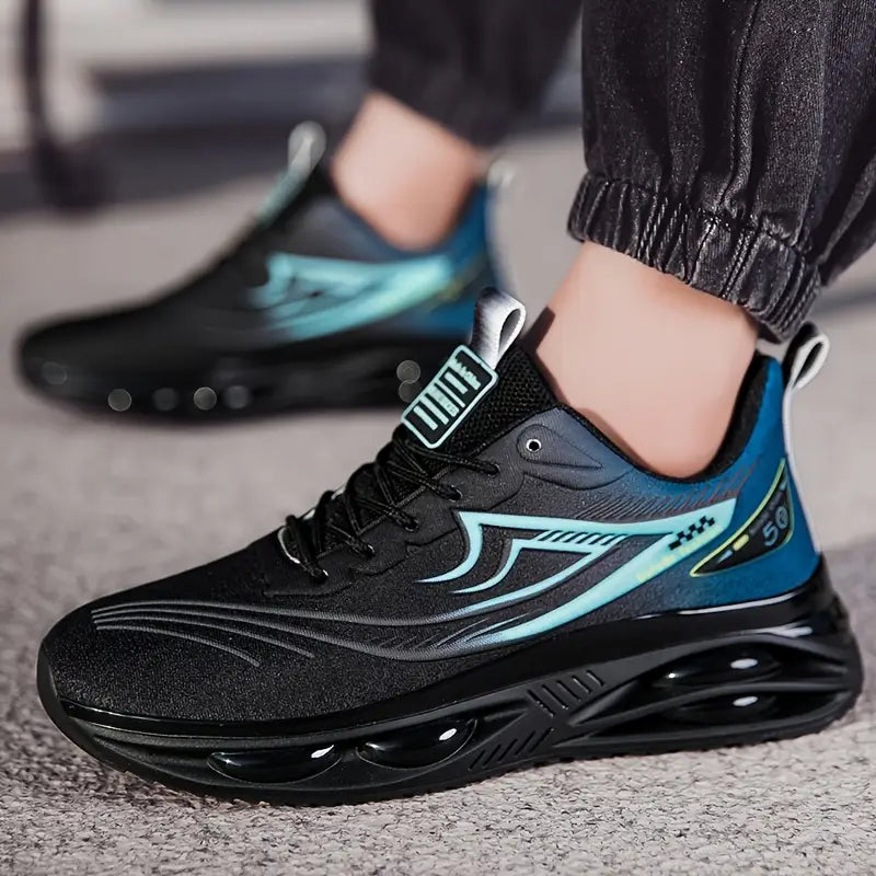 Herren Sneakers Atmungsaktiv - Stylisches Schwarz mit Hellblau Grösse 43.5