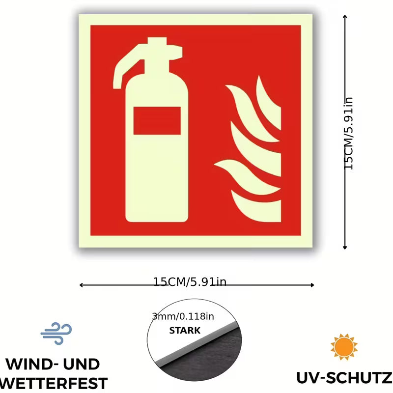 Leuchtende Feuerlöscher-Aufkleber - Notfall-Sicherheitsaufkleber grösse 15 cm x 15 cm