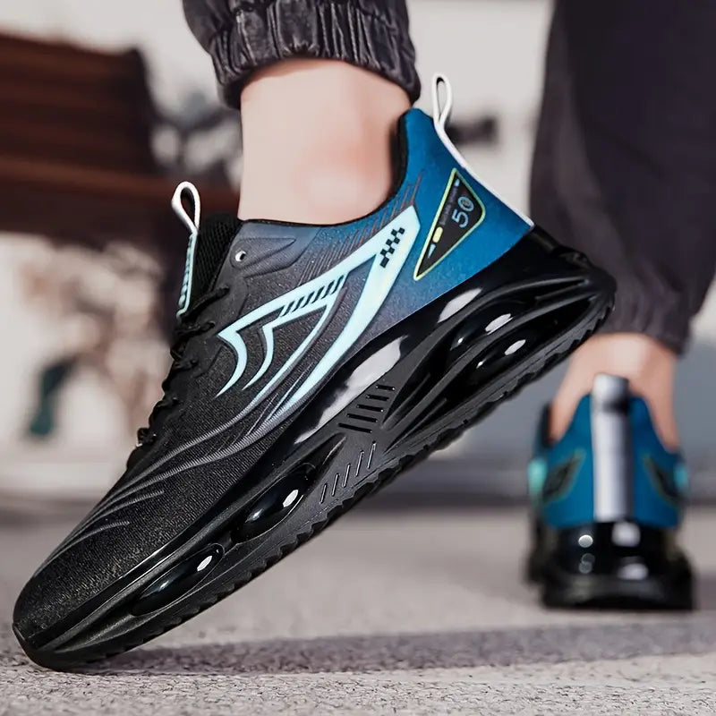 Herren Sneakers Atmungsaktiv - Stylisches Schwarz mit Hellblau Grösse 43.5