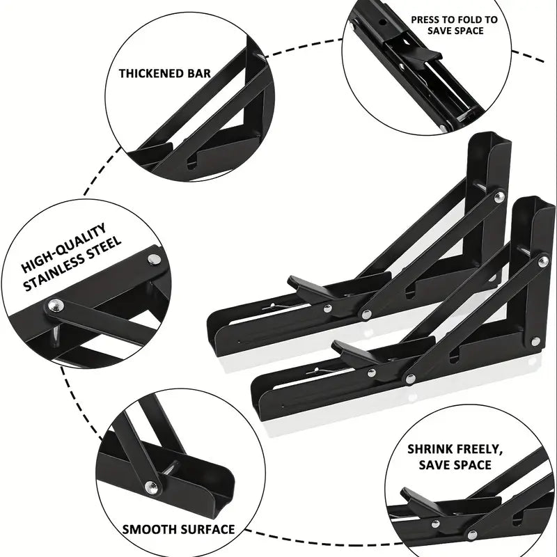 Hochleistungs-Edelstahl Regalhalterung Faltbar in Schwarz 200mm (8 Zoll)