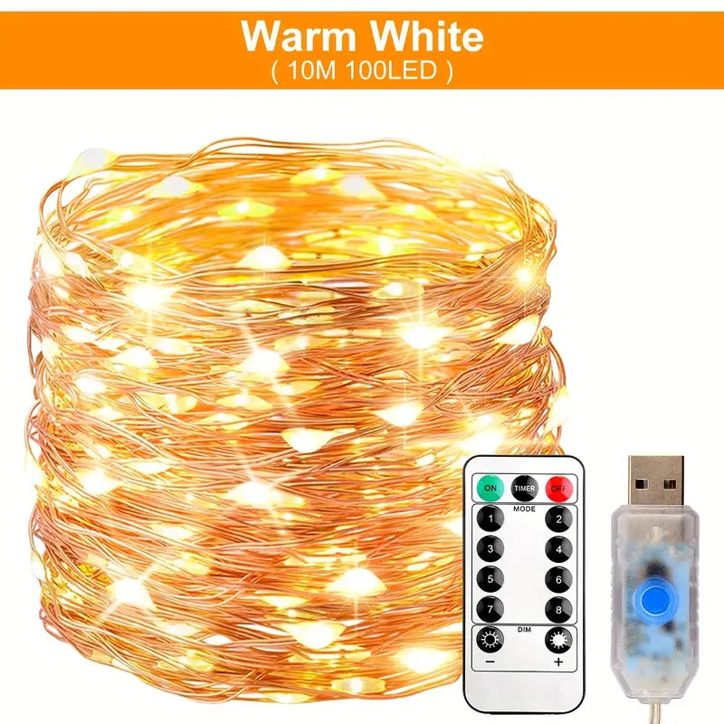 Twinkle Star 100 LEDs Kupferdraht-Lichterketten 10m Warmweiss
