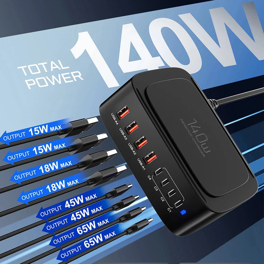 Elektroniktrade 140Watt 8-Port Multi-PD-USB Desktop Schnell Ladestation i70 Elektroniktrade Switzerland