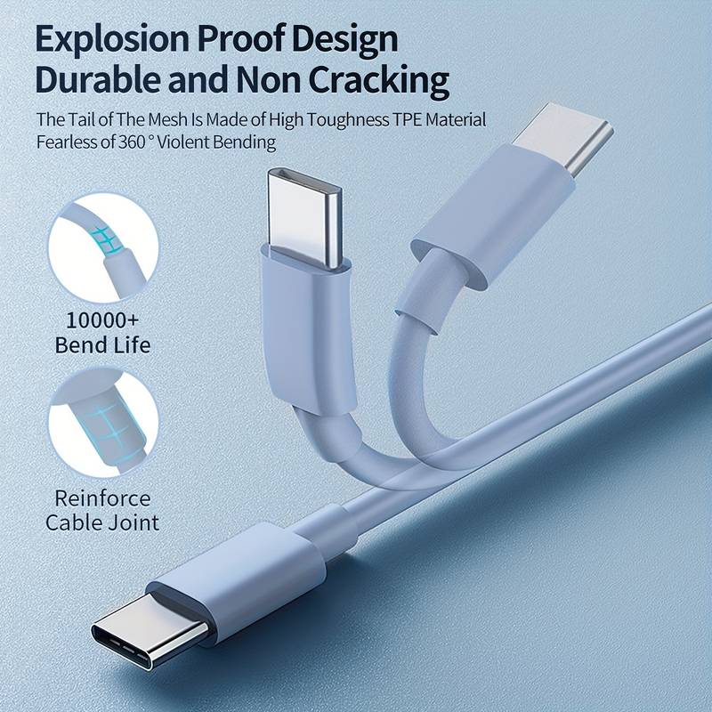 Elektroniktrade 60W USB-C-zu-USB-C-Kabel Macaron Blau Schnellladekabel  2m Elektroniktrade Switzerland