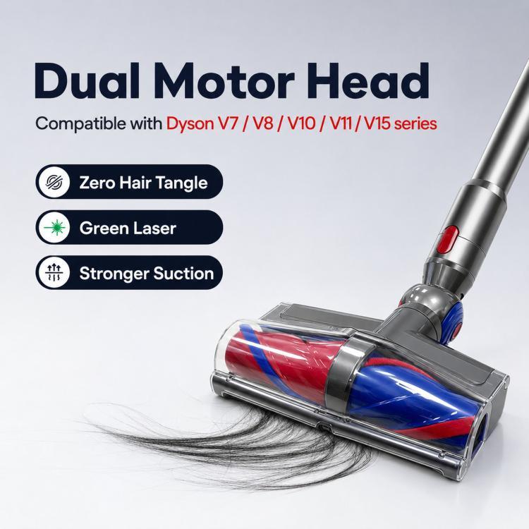 elektroniktrade Doppelmotor-Direktantrieb-Reinigungskopf, Anti-Verwicklungsbürste, grünes Licht zur Staubanzeige, For Dyson V7/V8/V10/V11/V15, For Dyson V10 Slim/V12 Slim elektroniktrade Switzerland