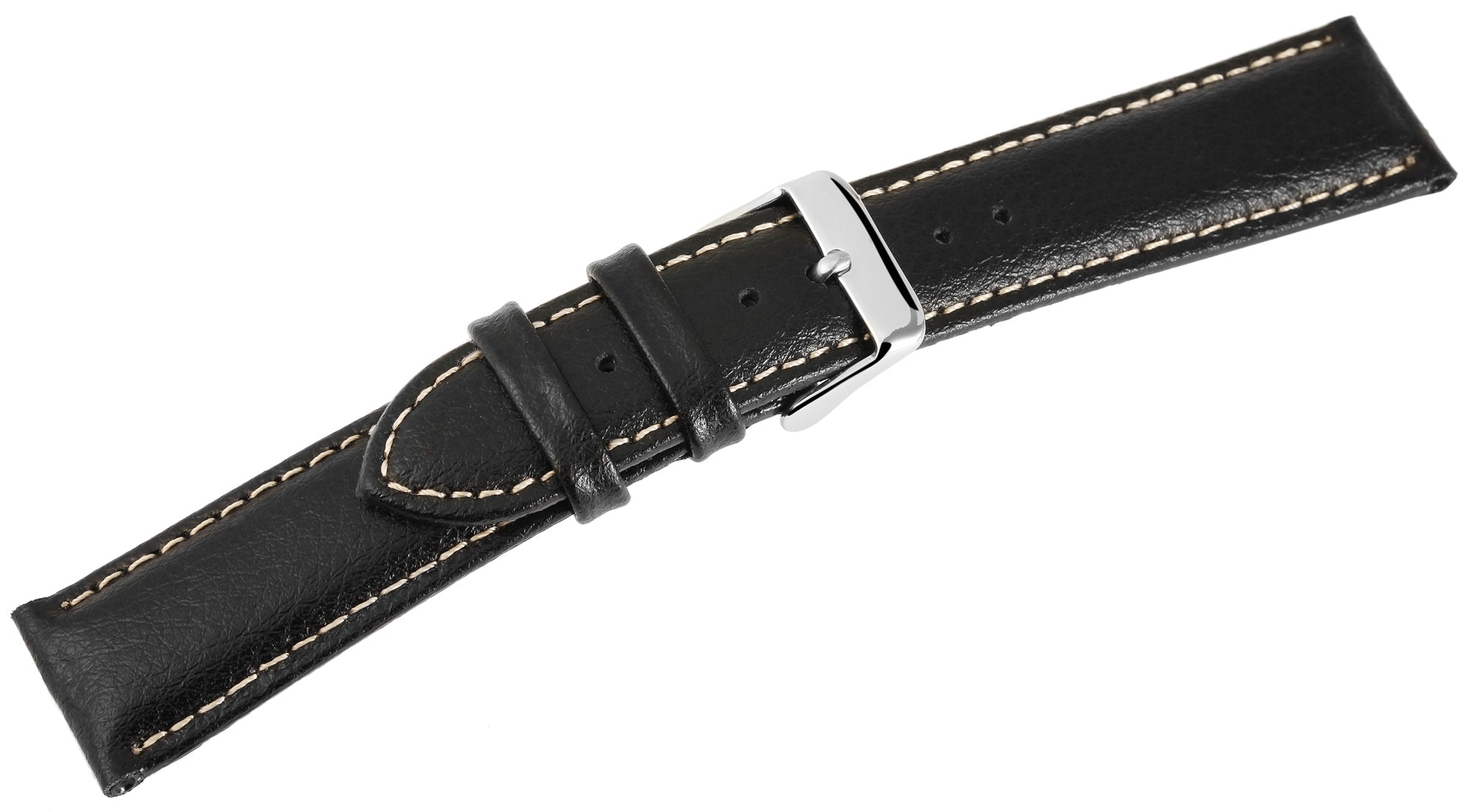 Elektroniktrade Echtleder Uhrenarmband, schwarz mit weißer Naht, 18 mm - 24 mm Elektroniktrade Switzerland