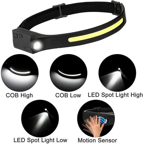 Elektroniktrade Induktions-Stirnlampe, COB-LED-Kopf, wiederaufladbare Stirnlampe mit Sensor elektroniktrade Switzerland