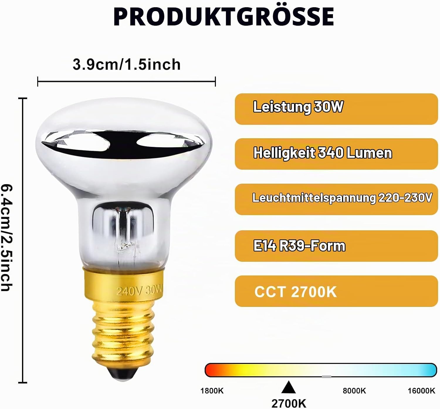 elektroniktrade Lavalampe Glühbirne E14 R39 30W – Warmweiss 2700K, dimmbar – 1er-Pack elektroniktrade Switzerland