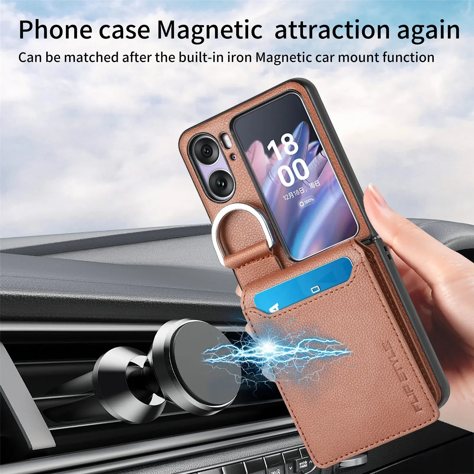 Elektroniktrade Magnet Ringhalter Kreditkarten Case für Oppo Find N2 Flip 5G (Braun) Elektroniktrade Switzerland