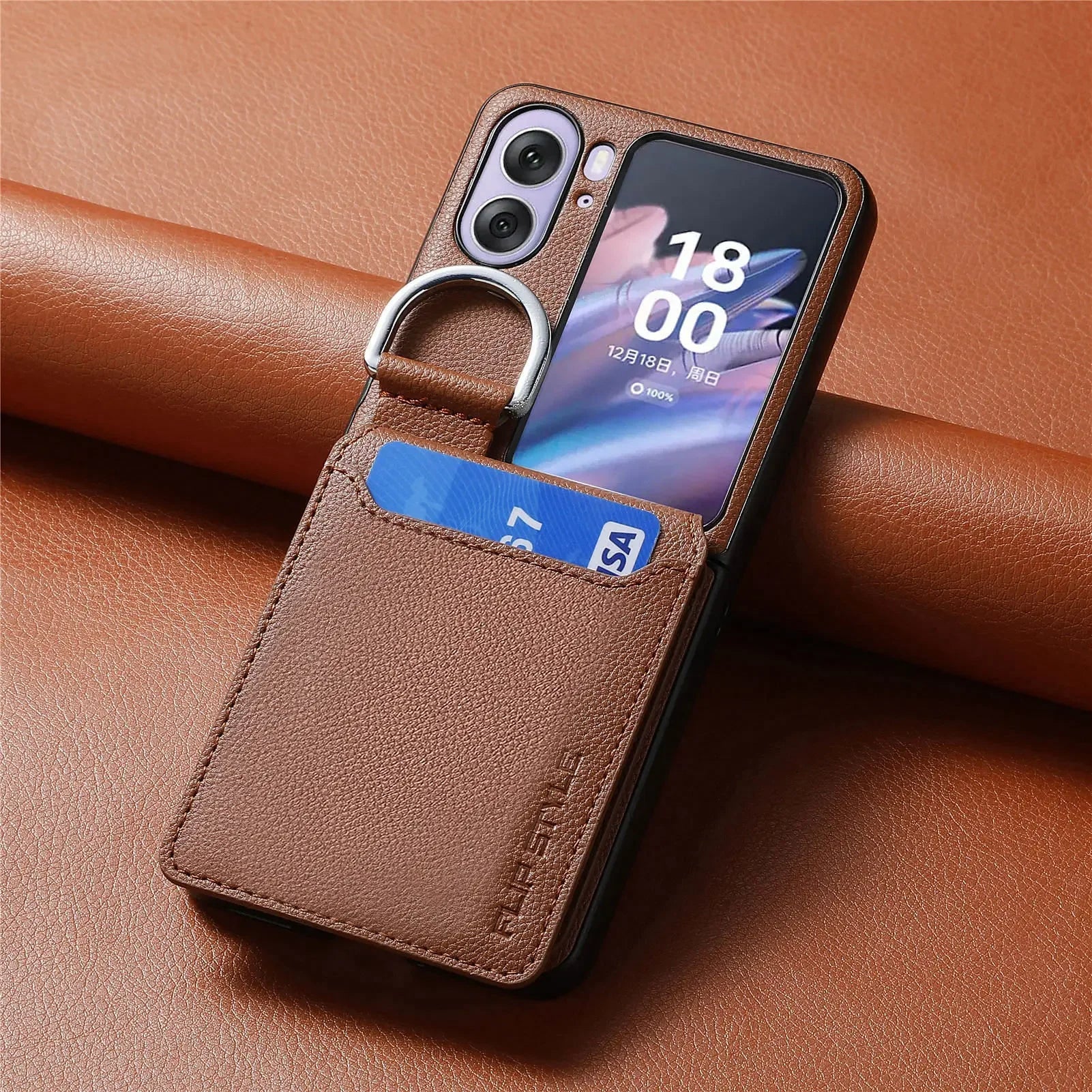 Elektroniktrade Magnet Ringhalter Kreditkarten Case für Oppo Find N2 Flip 5G (Braun) Elektroniktrade Switzerland