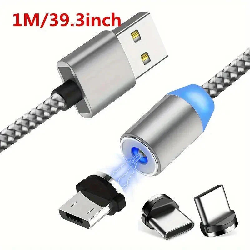 Elektroniktrade Magnetisches Schnellladekabel mit 2x USB-C & 1x MicroUSB 1m / 2m Silber elektroniktrade Switzerland
