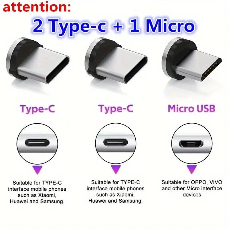 Elektroniktrade Magnetisches Schnellladekabel mit 2x USB-C & 1x MicroUSB 1m / 2m Silber Elektroniktrade Switzerland