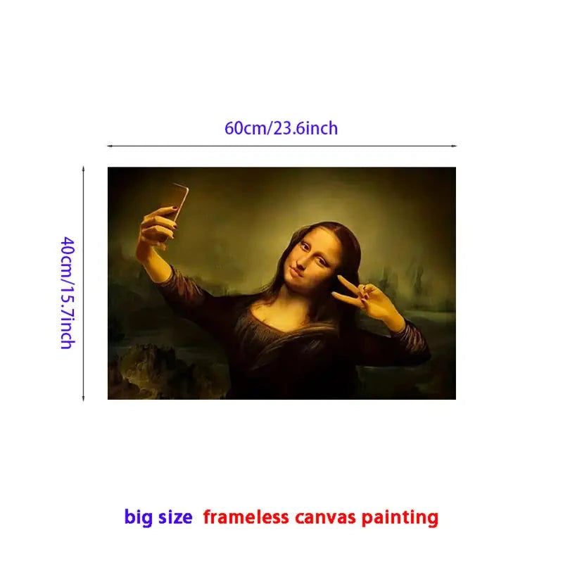 Elektroniktrade Mona Lisa Selfie Rahmenloser Leinwanddruck (Witzig) elektroniktrade Switzerland