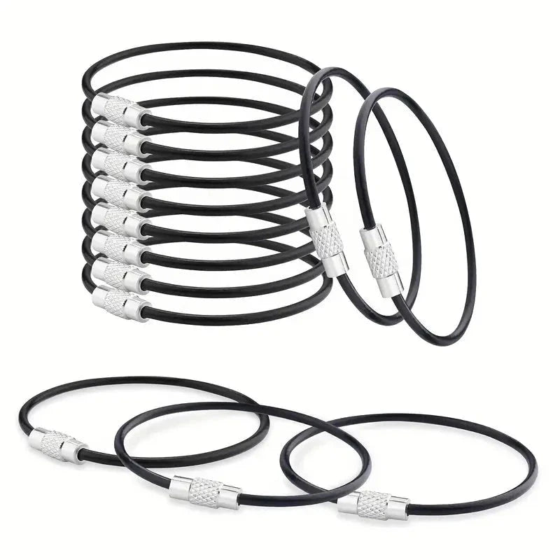 Elektroniktrade Schlüsselanhänger-Kabelring aus Stahldraht in Schwarz 15cm lang elektroniktrade Switzerland