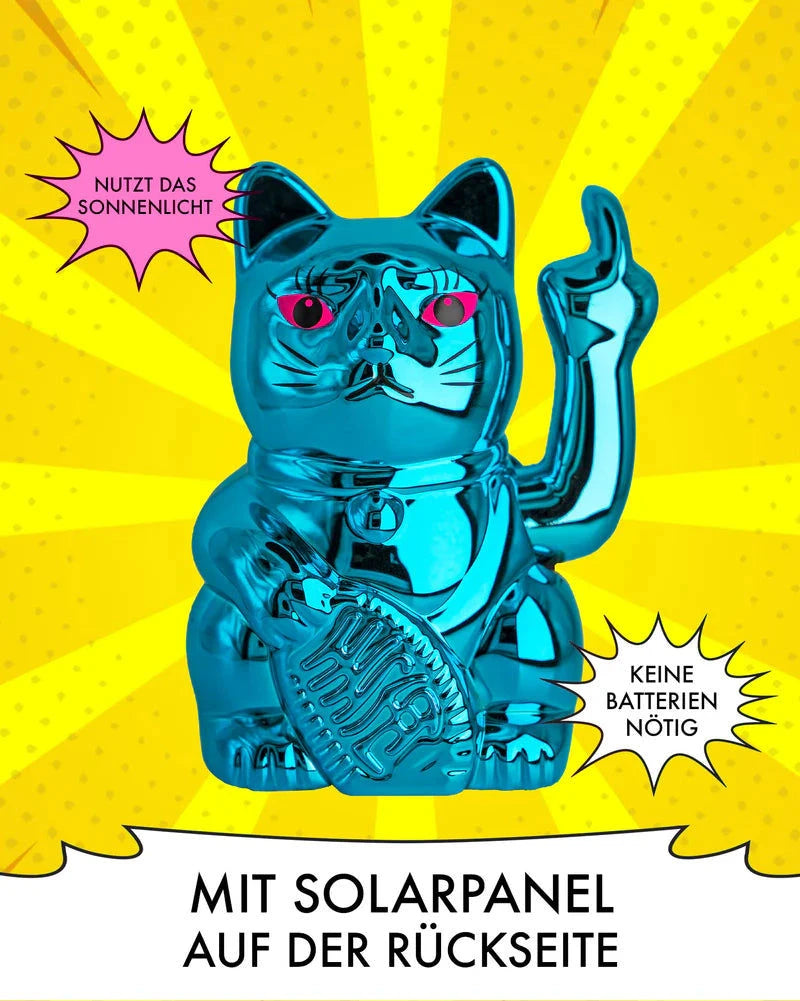 Elektroniktrade SOLAR CAT - METALLIC BLAU - Winkekatze mit Stinkefinger Elektroniktrade Switzerland