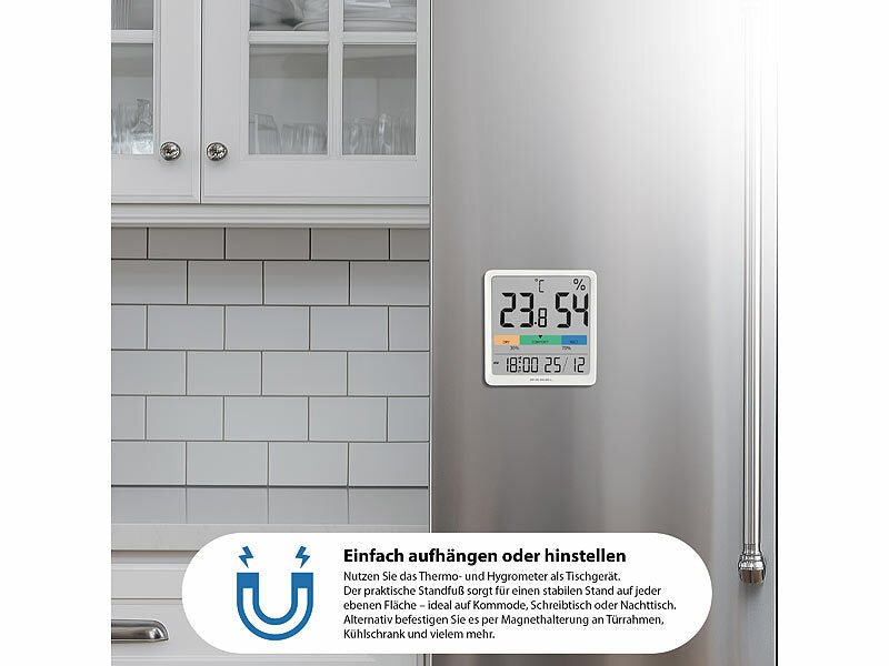 Elektroniktrade Thermo- und Hygrometer mit farbiger Komfort-Anzeige, Uhrzeit & Wecker elektroniktrade Switzerland