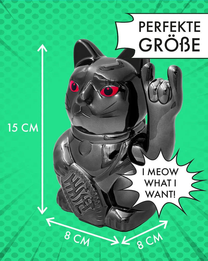 elektroniktrade Winkekatze - ROCK CAT - SHINY BLACK Metallic glänzend elektroniktrade Switzerland
