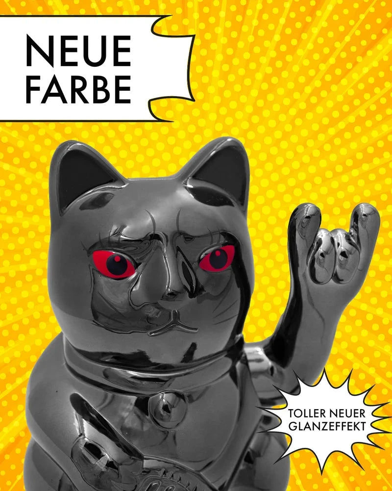 elektroniktrade Winkekatze - ROCK CAT - SHINY BLACK Metallic glänzend elektroniktrade Switzerland