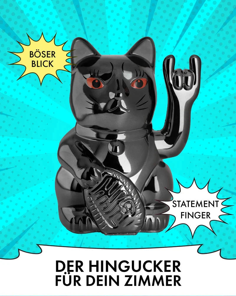 elektroniktrade Winkekatze - ROCK CAT - SHINY BLACK Metallic glänzend elektroniktrade Switzerland