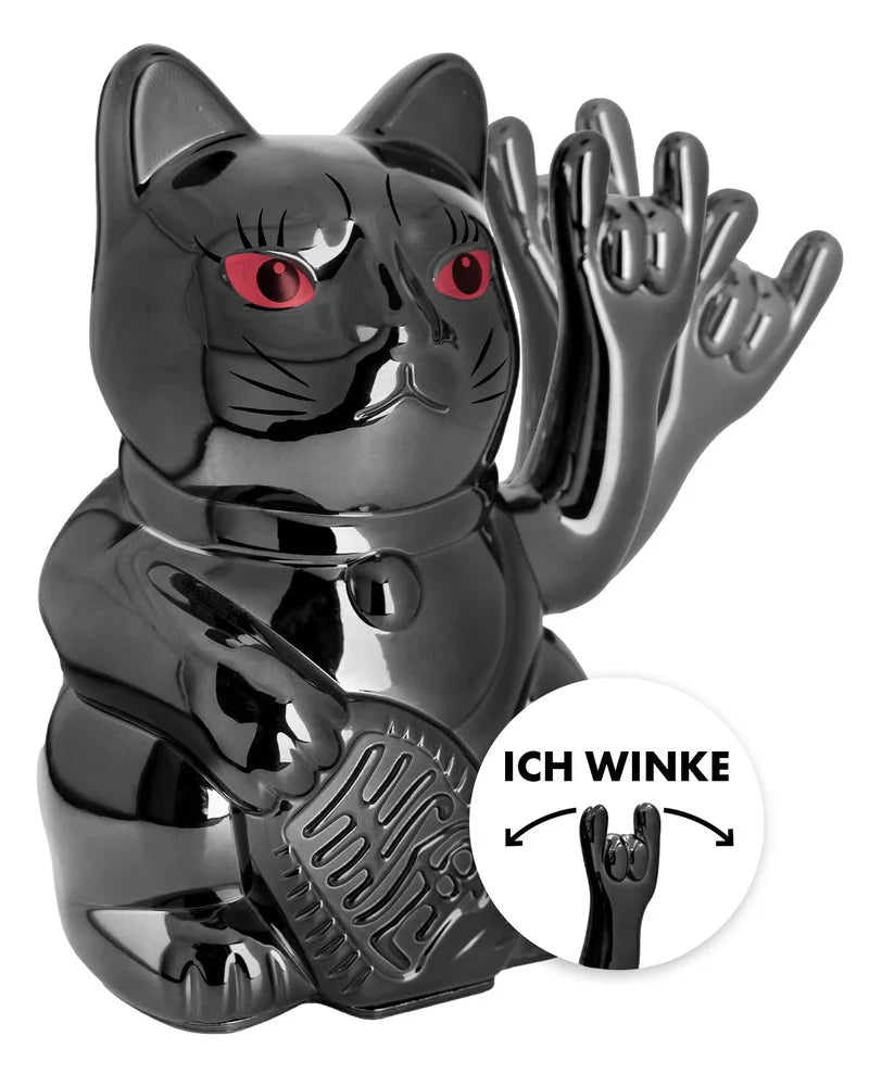 elektroniktrade Winkekatze - ROCK CAT - SHINY BLACK Metallic glänzend elektroniktrade Switzerland