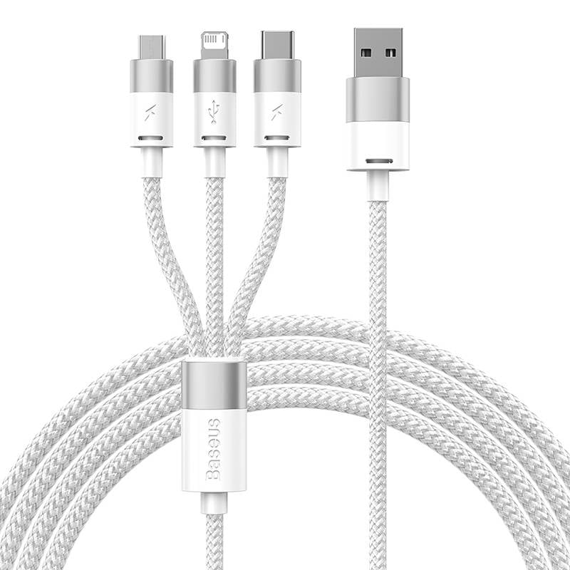 3in1 USB Kabel Baseus StarSpeed Serie, USB-C + Micro + Lightning 3,5A, 1.2m (Weiß)