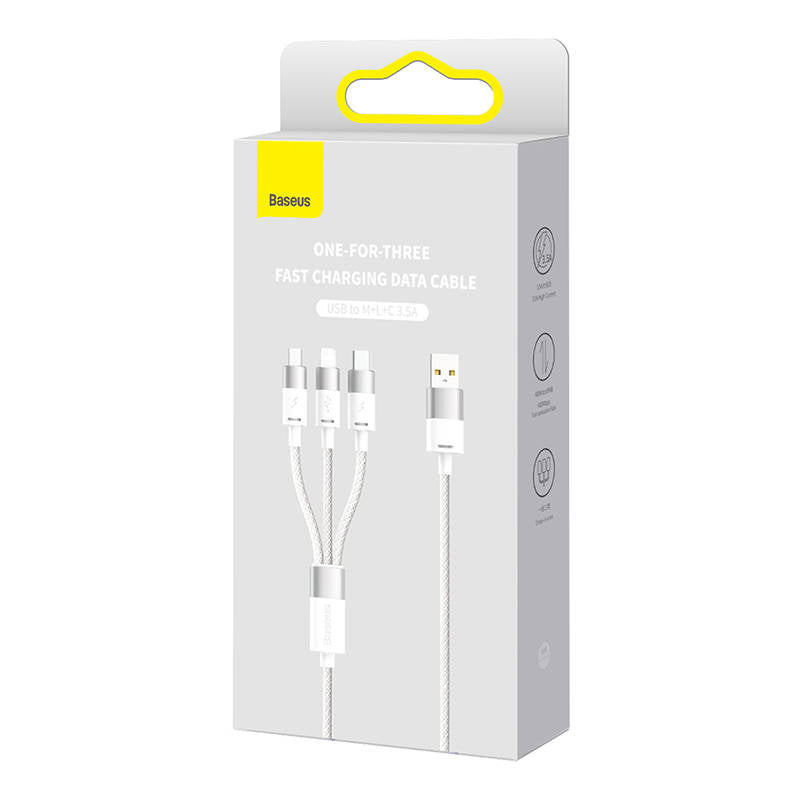 3in1 USB Kabel Baseus StarSpeed Serie, USB-C + Micro + Lightning 3,5A, 1.2m (Weiß)