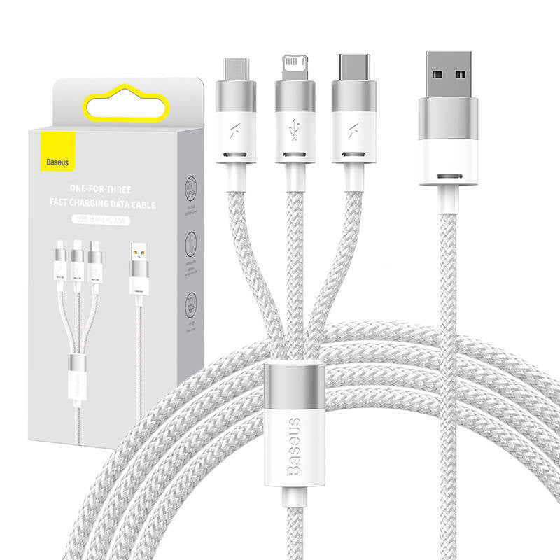 3in1 USB Kabel Baseus StarSpeed Serie, USB-C + Micro + Lightning 3,5A, 1.2m (Weiß)