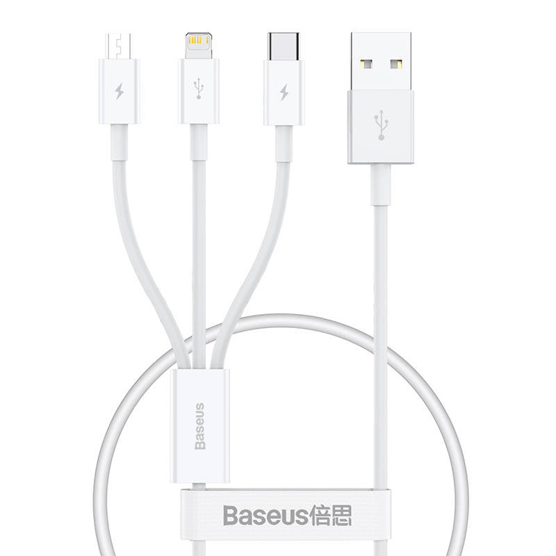 Schnellladekabel USB auf M+L+C Baseus Superior Data 3,5 A 0,5 m (weiß)