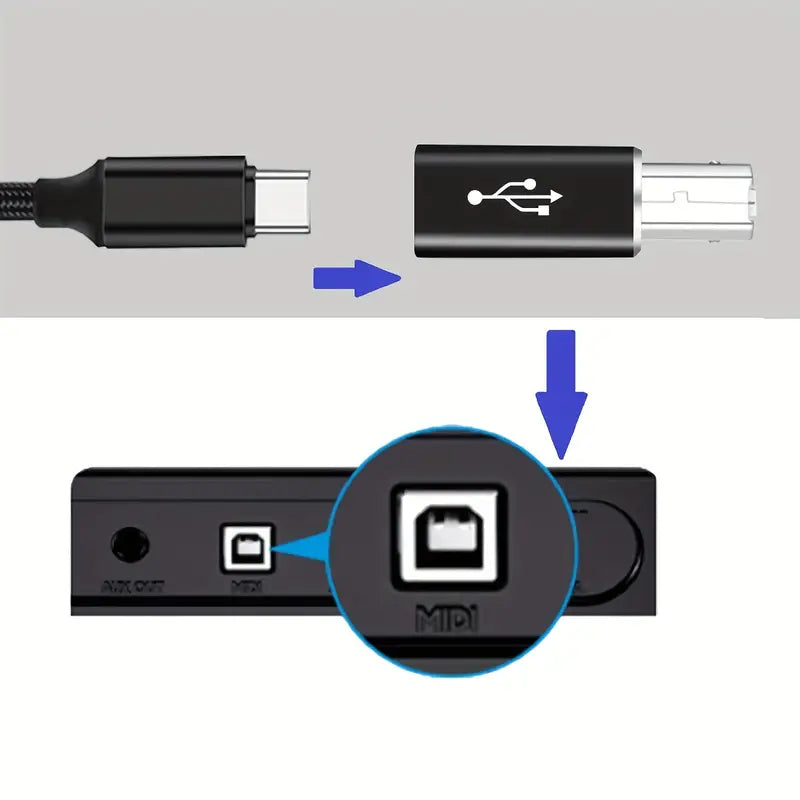 USB-C Buchse auf USB 2.0 B MIDI Adapter für Instrumente/Drucker/Scanner