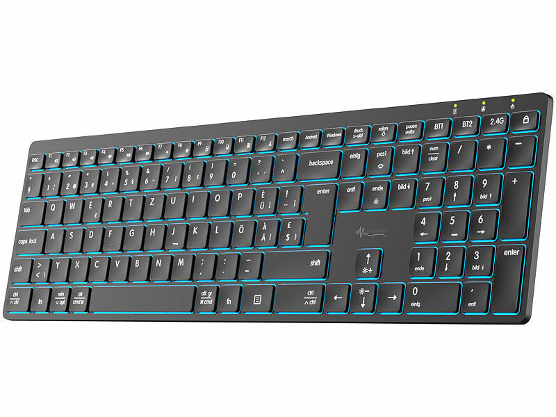 GeneralKeys Akku-Funktastatur mit Bluetooth, Scissor, 7 Farben, deutsch-SCHWEIZ Elektroniktrade Switzerland