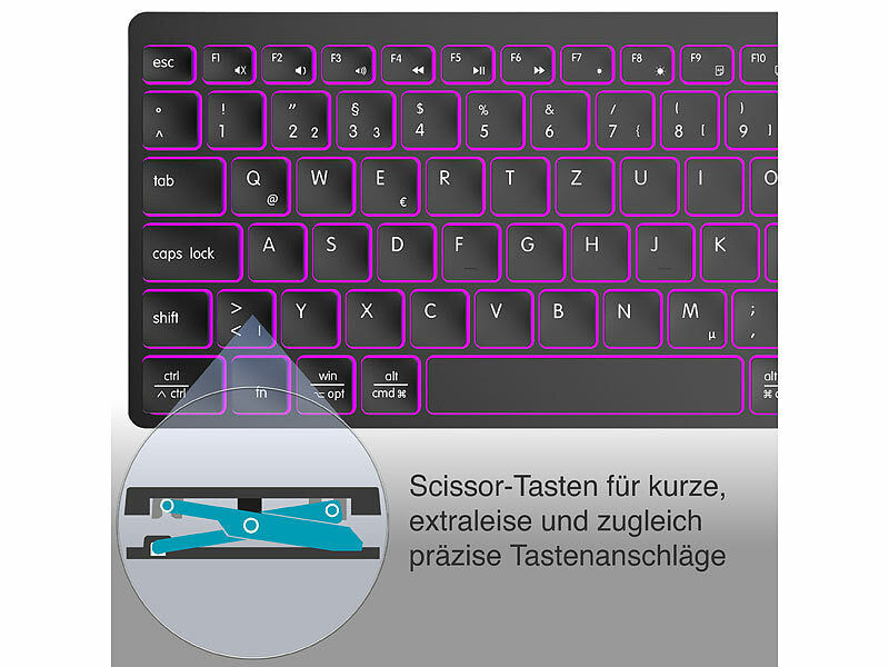 GeneralKeys Akku-Funktastatur mit Bluetooth, Scissor, 7 Farben, deutsch-SCHWEIZ Elektroniktrade Switzerland