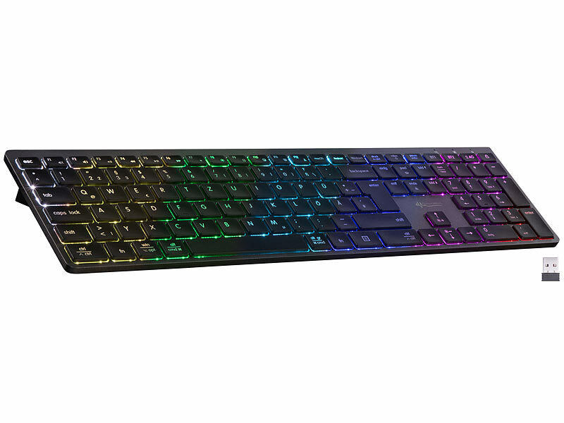 GeneralKeys Akku-Funktastatur mit Bluetooth, Scissor, 7 Farben, deutsch-SCHWEIZ Elektroniktrade Switzerland