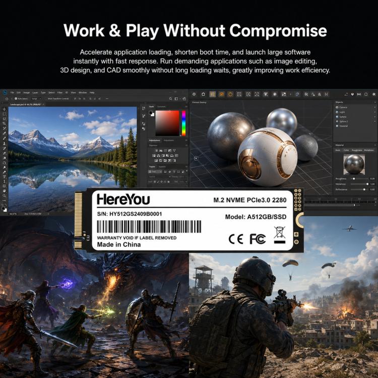 HereYou HereYou M.2 NVMe PCIe 3.0 SSD 2280 Interne Solid-State-Festplatte für Laptops, 128GB, 256GB, 512GB, 1TB elektroniktrade Switzerland