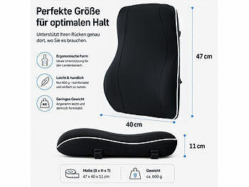 infactory infactory Lordosekissen: Ergonomisches Rückenkissen aus Memory-Foam, waschbarer Bezug, 2 Gurte elektroniktrade Switzerland