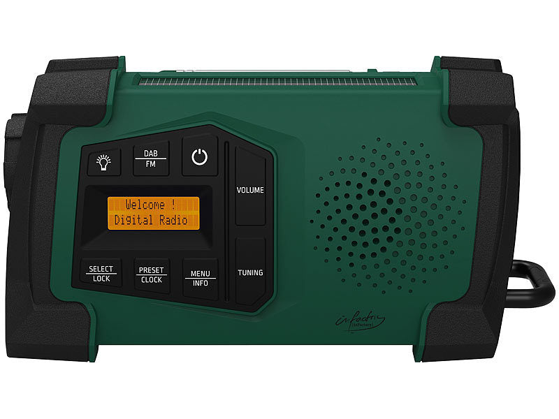infactory Mobiles Kurbelradio mit DAB+, EWF-Funktion, Solarpanel, LED, USB Elektroniktrade Switzerland