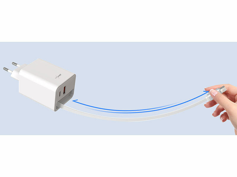 USB-GaN-Netzteil mit 2x USB-C und 1x USB-A, Power Delivery bis 45 Watt
