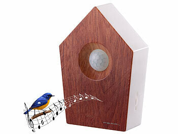 PEARL Vogelgesang-Box mit Bewegungssensor, 120 s Spielzeit, Teak-Holz-Optik