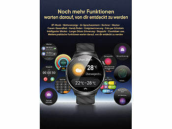 Vitaluhr mit Bluetooth, EKG-Anzeige, Telefonfunktion, App, AMOLED,IP67