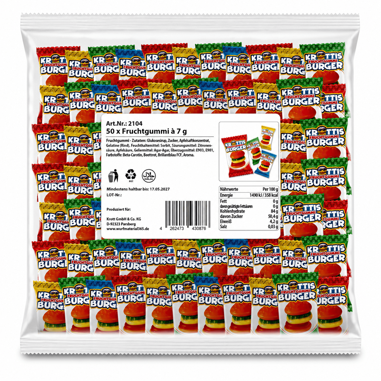 Krottis Krottis Fruchtgummi Burger je 7 g - 1er Pack oder 50er Pack Elektroniktrade Switzerland