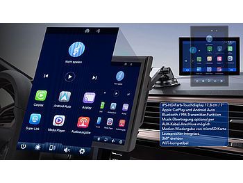 Lescars Lescars IPS-HD-Touchscreen, 7"/17,8 cm, für Apple CarPlay & Android Auto, 360° Elektroniktrade Switzerland