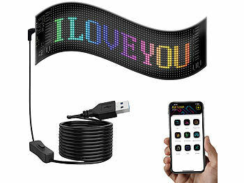 Luminea Programmierbare flexible LED-Anzeigetafel, 1.824 LEDs, 59 x 12 cm, App elektroniktrade Switzerland