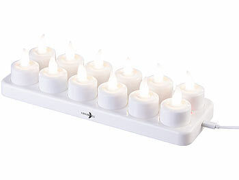 Lunartec 12er-Set Akku-LED-Teelichter mit Kunststoff-Dekogläsern & Ladestation Elektroniktrade Switzerland