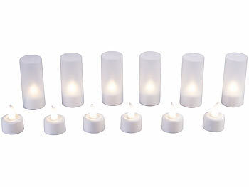 Lunartec 12er-Set Akku-LED-Teelichter mit Kunststoff-Dekogläsern & Ladestation Elektroniktrade Switzerland