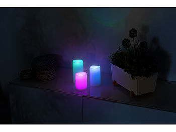 Lunartec 3er-Set dimmbare RGB-LED-Kerzen mit Timer & Fernbedienung, bunt, IP44 Elektroniktrade Switzerland